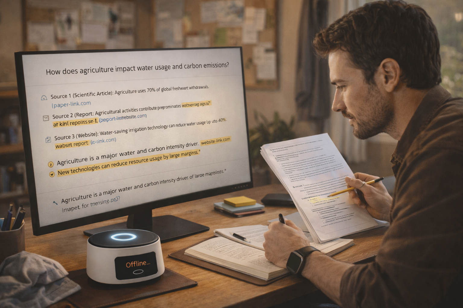 Research workflow with evidence and citations.